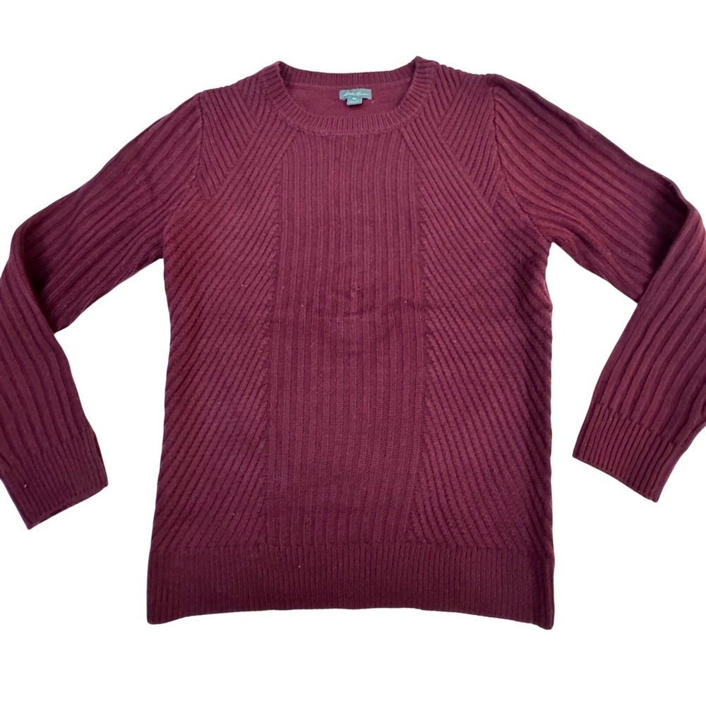 Eddie Bauer Women's Burgundy Ribbed Knit Sweater Long Sleeve Size L